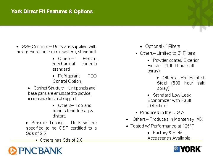 York Direct Fit Features & Options · SSE Controls – Units are supplied with