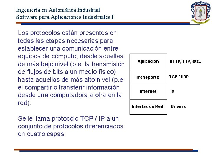 Ingeniería en Automática Industrial Software para Aplicaciones Industriales I Los protocolos están presentes en