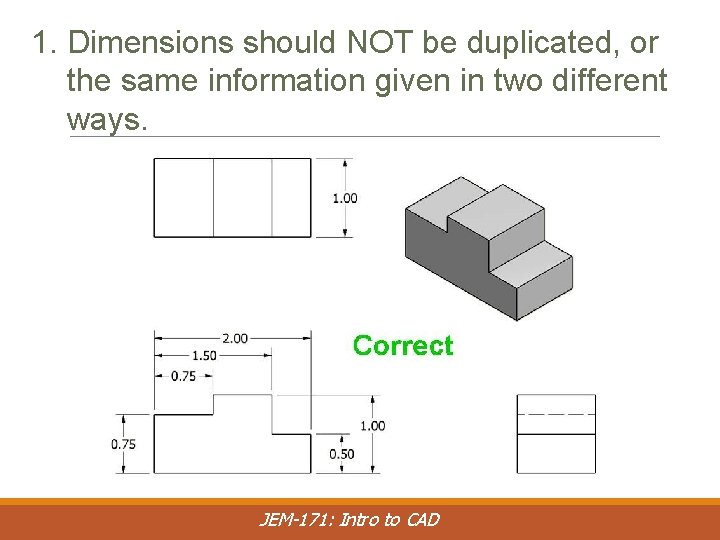 1. Dimensions should NOT be duplicated, or the same information given in two different