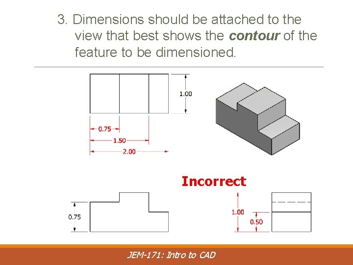 3. Dimensions should be attached to the view that best shows the contour of