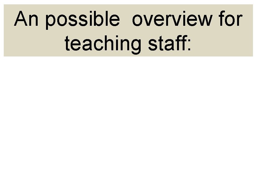 An possible overview for teaching staff: An possible overview for teaching staff: