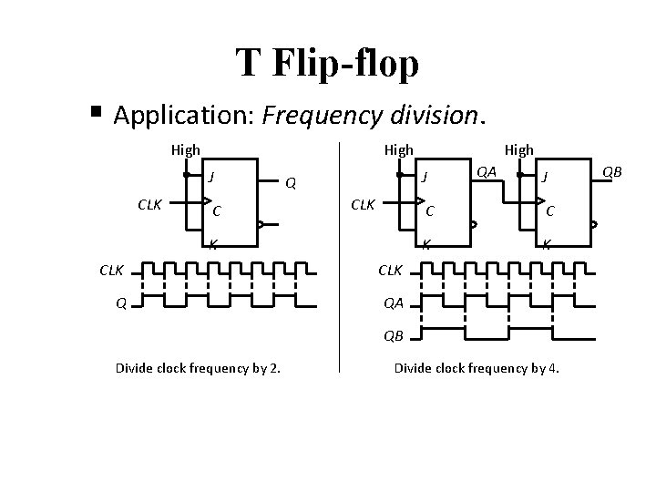 T Flip-flop § Application: Frequency division. High J CLK C High J Q CLK