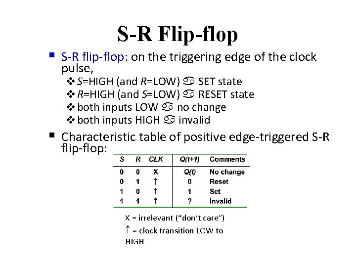 S-R Flip-flop § S-R flip-flop: on the triggering edge of the clock pulse, v