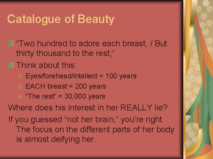 Catalogue of Beauty “Two hundred to adore each breast, / But thirty thousand to
