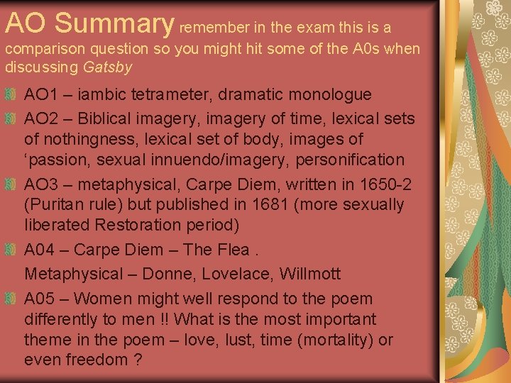 AO Summary remember in the exam this is a comparison question so you might