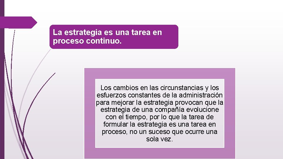 La estrategia es una tarea en proceso continuo. Los cambios en las circunstancias y