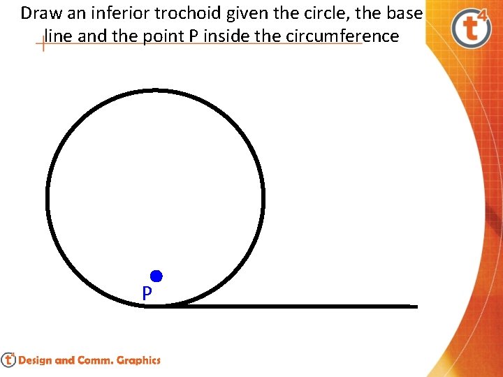Draw an inferior trochoid given the circle, the base line and the point P