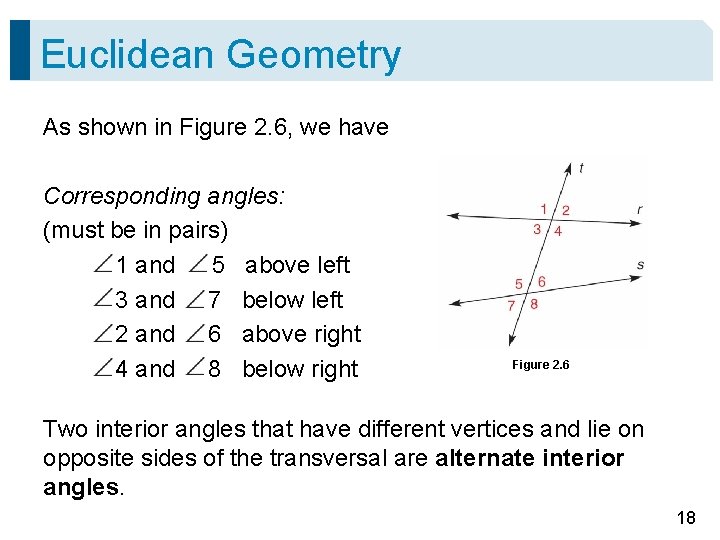 Euclidean Geometry As shown in Figure 2. 6, we have Corresponding angles: (must be