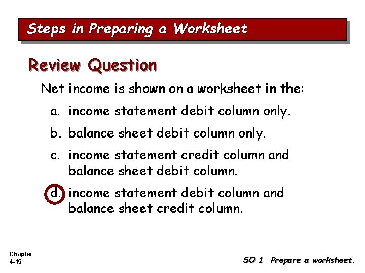 Steps in Preparing a Worksheet Review Question Net income is shown on a worksheet