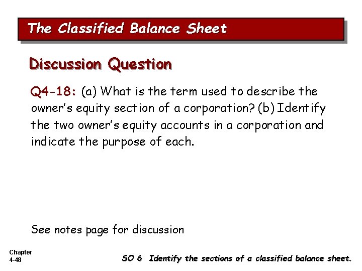 The Classified Balance Sheet Discussion Question Q 4 -18: (a) What is the term