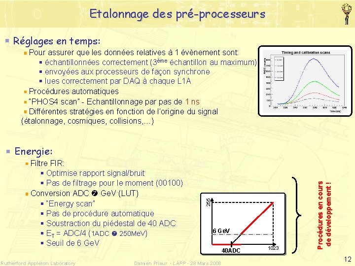 Etalonnage des pré-processeurs Réglages en temps: Pour assurer que les données relatives à 1