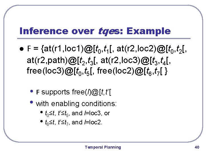 Inference over tqes: Example l F = {at(r 1, loc 1)@[t 0, t 1[,