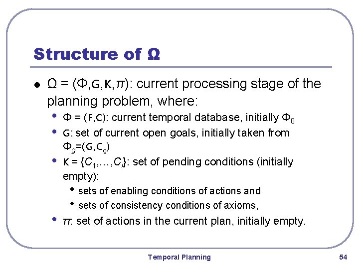 Structure of Ω l Ω = (Φ, G, K, π): current processing stage of