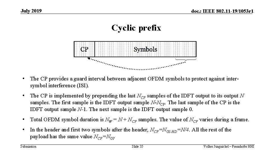 July 2019 doc. : IEEE 802. 11 -19/1053 r 1 Cyclic prefix • The