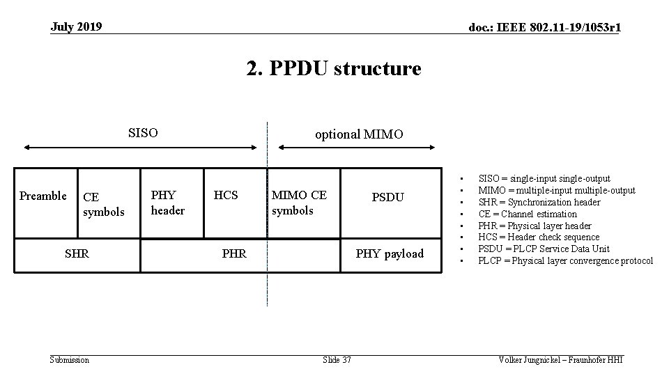 July 2019 doc. : IEEE 802. 11 -19/1053 r 1 2. PPDU structure SISO