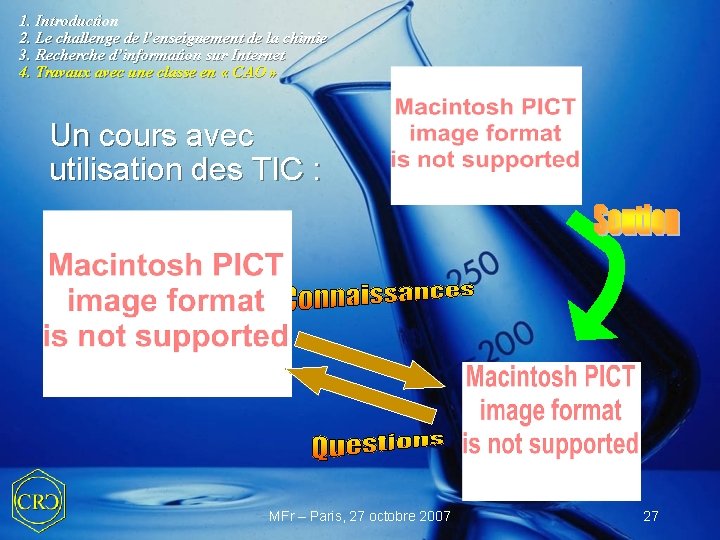 1. Introduction 2. Le challenge de l’enseignement de la chimie 3. Recherche d’information sur