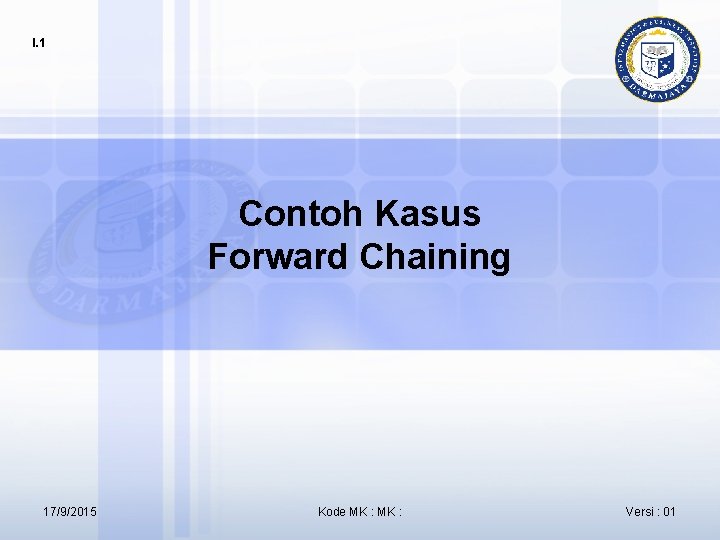 I. 1 Contoh Kasus Forward Chaining 17/9/2015 Kode MK : Versi : 01 