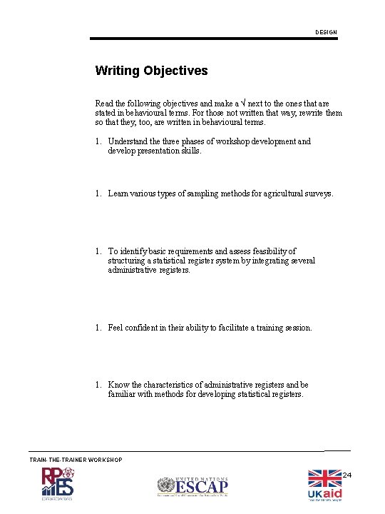 DESIGN Writing Objectives Read the following objectives and make a √ next to the