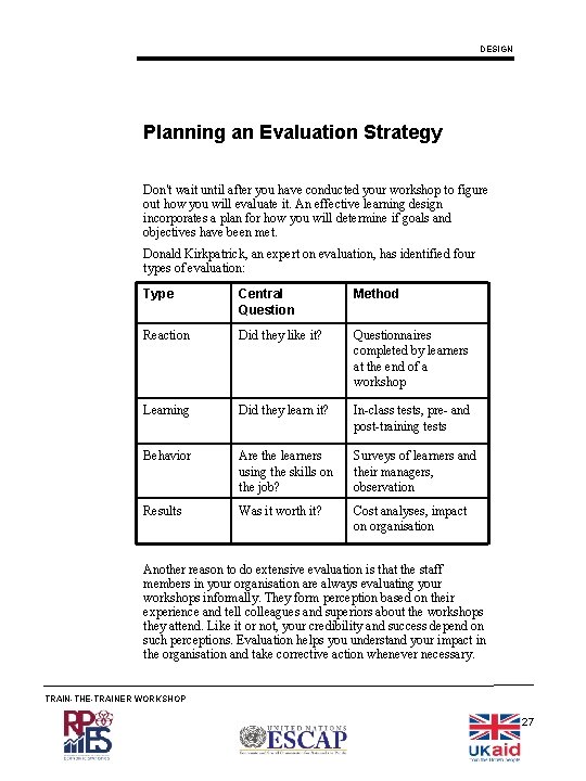 DESIGN Planning an Evaluation Strategy Don’t wait until after you have conducted your workshop