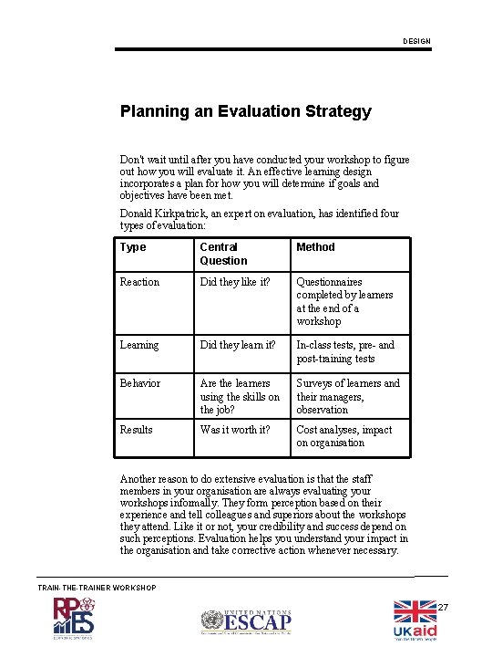 DESIGN Planning an Evaluation Strategy Don’t wait until after you have conducted your workshop