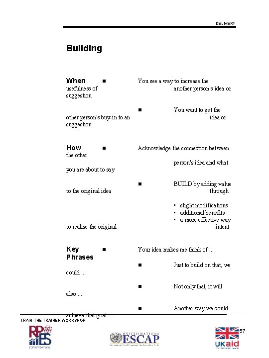 DELIVERY Building When usefulness of suggestion You see a way to increase the another