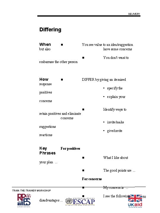 DELIVERY Differing When but also You see value to an idea/suggestion have some concerns