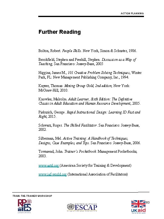 ACTION PLANNING Further Reading Bolton, Robert. People Skills. New York, Simon & Schuster, 1986.
