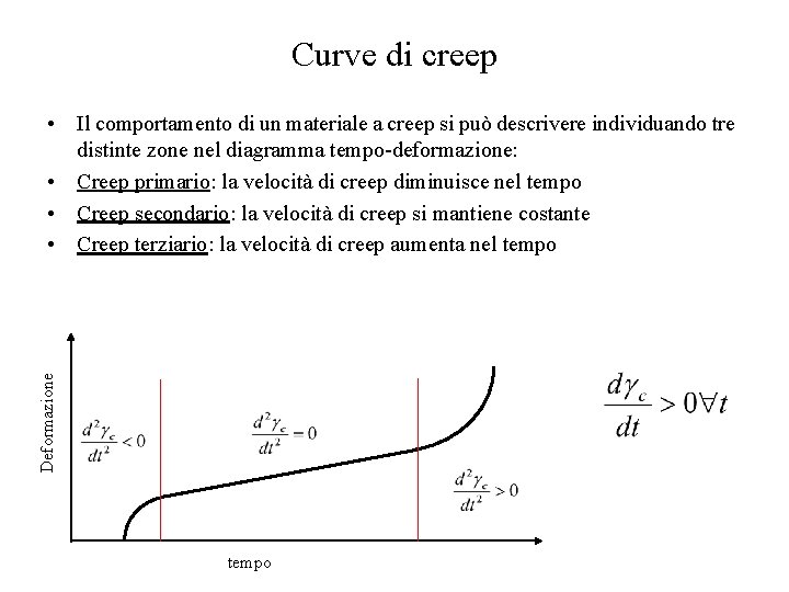 Curve di creep Deformazione • Il comportamento di un materiale a creep si può