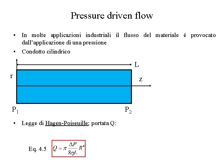 Pressure driven flow • In molte applicazioni industriali il flusso del materiale è provocato