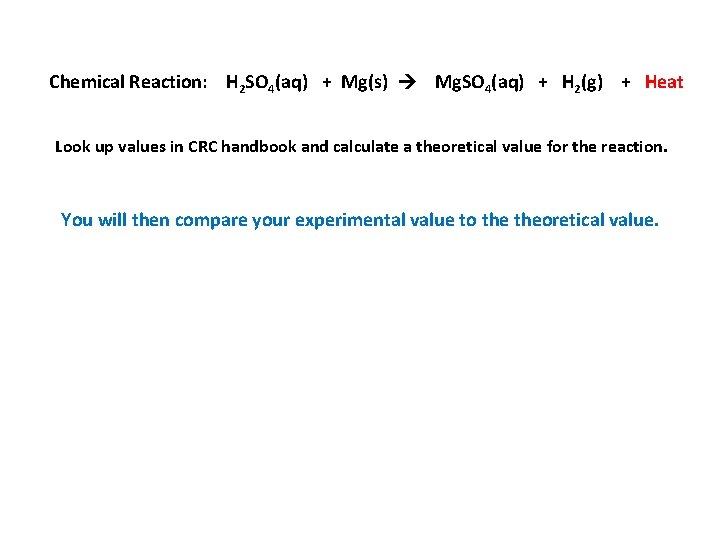 Chemical Reaction: H 2 SO 4(aq) + Mg(s) Mg. SO 4(aq) + H 2(g)