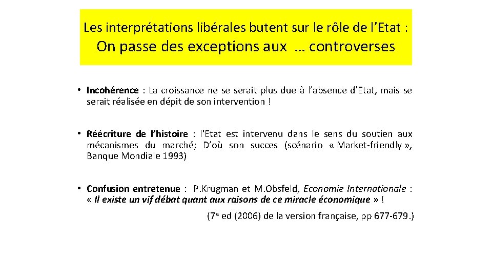 Les interprétations libérales butent sur le rôle de l’Etat : On passe des exceptions