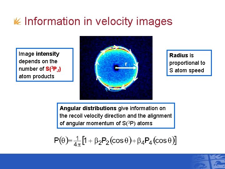 Information in velocity images Image intensity depends on the number of S(3 PJ) atom
