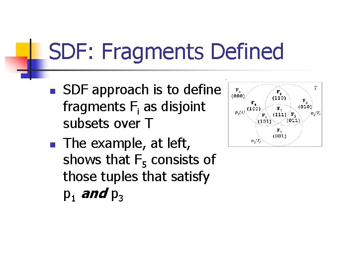 SDF: Fragments Defined n n SDF approach is to define fragments Fi as disjoint SDF: Fragments Defined n n SDF approach is to define fragments Fi as disjoint