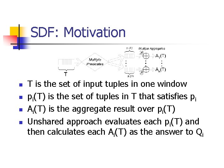 SDF: Motivation n n T is the set of input tuples in one window SDF: Motivation n n T is the set of input tuples in one window