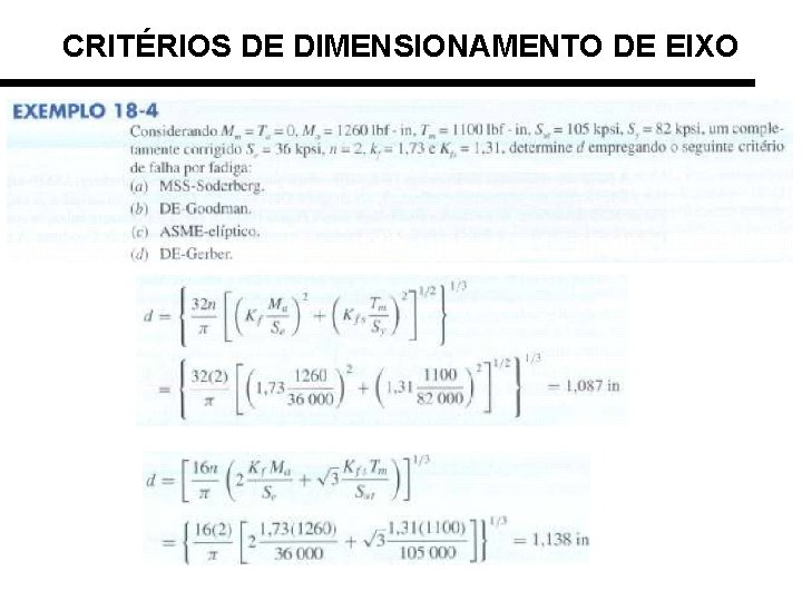 CRITÉRIOS DE DIMENSIONAMENTO DE EIXO 