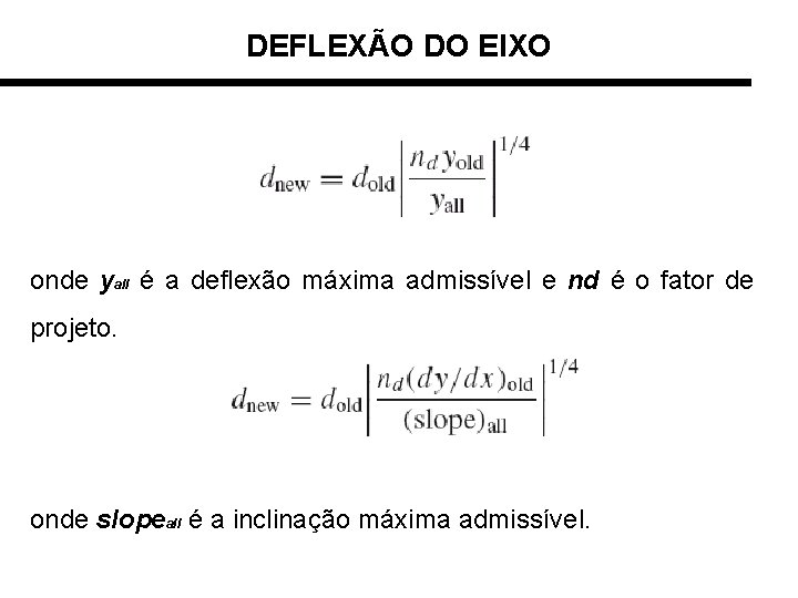 DEFLEXÃO DO EIXO onde yall é a deflexão máxima admissível e nd é o