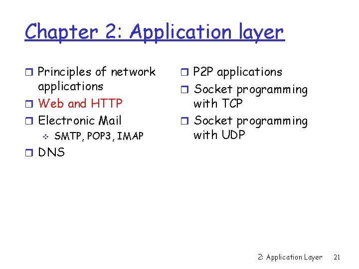 Chapter 2: Application layer r Principles of network applications r Web and HTTP r