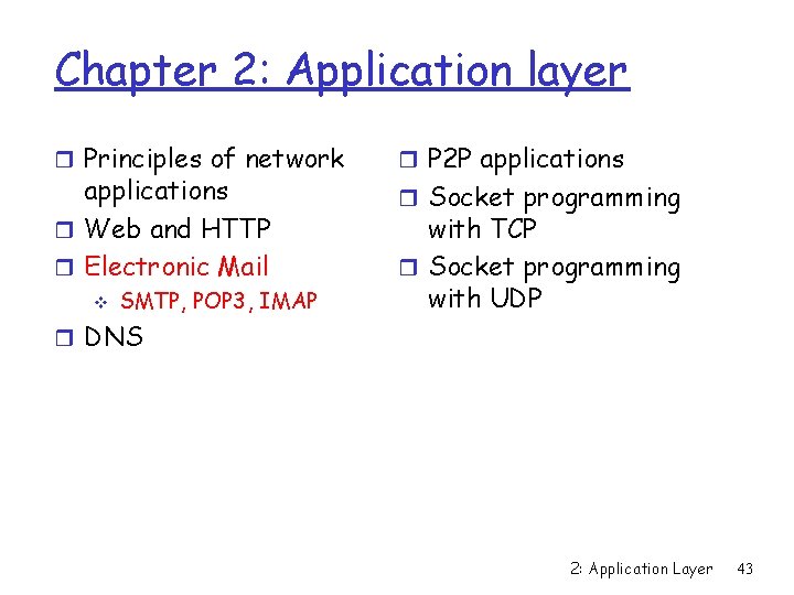 Chapter 2: Application layer r Principles of network applications r Web and HTTP r