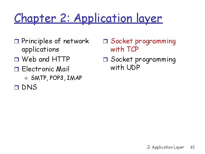 Chapter 2: Application layer r Principles of network applications r Web and HTTP r