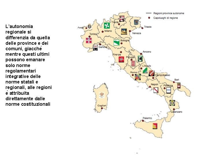 L’autonomia regionale si differenzia da quella delle province e dei comuni, giacche mentre questi