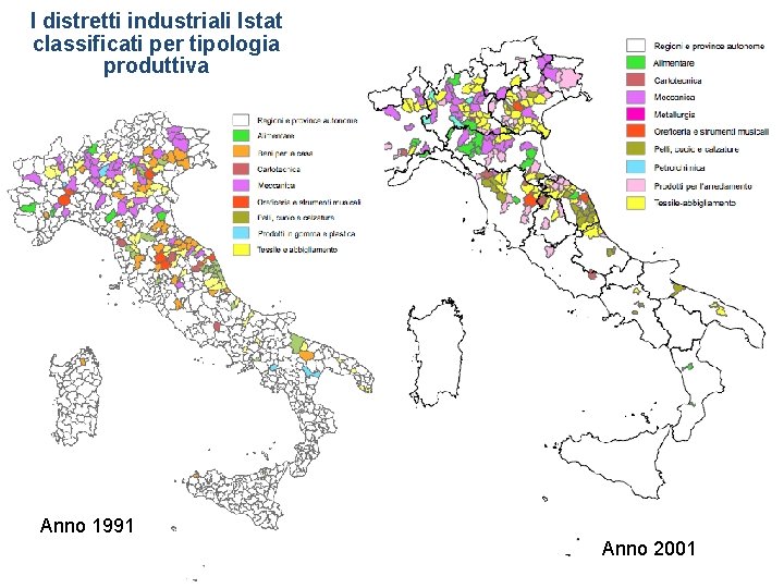 I distretti industriali Istat classificati per tipologia produttiva Anno 1991 Anno 2001 