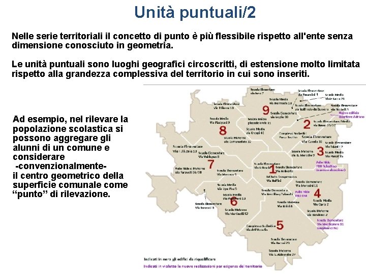 Unità puntuali/2 Nelle serie territoriali il concetto di punto è più flessibile rispetto all'ente