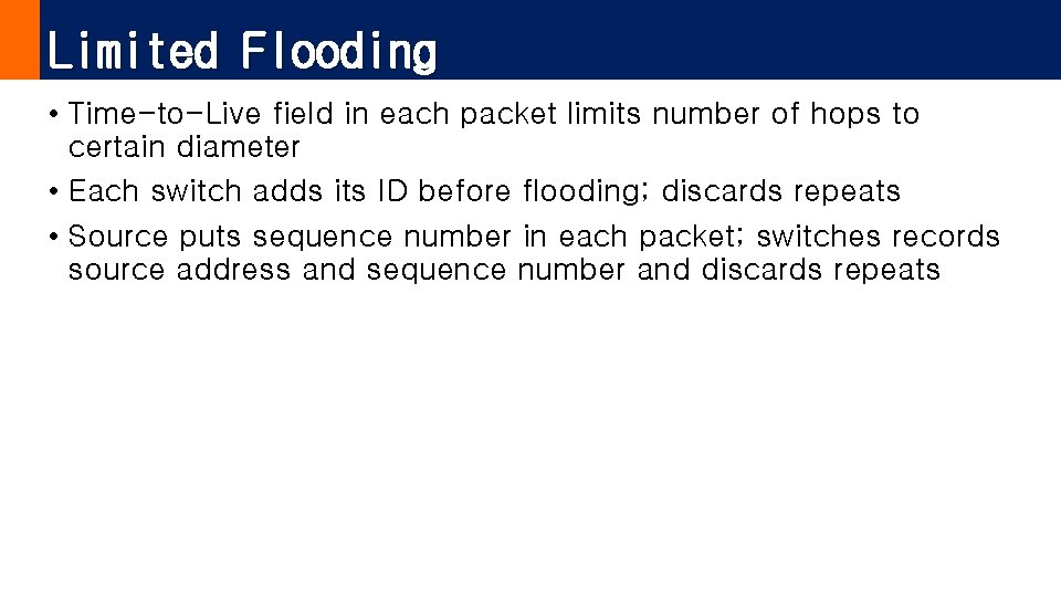 Limited Flooding • Time-to-Live field in each packet limits number of hops to certain