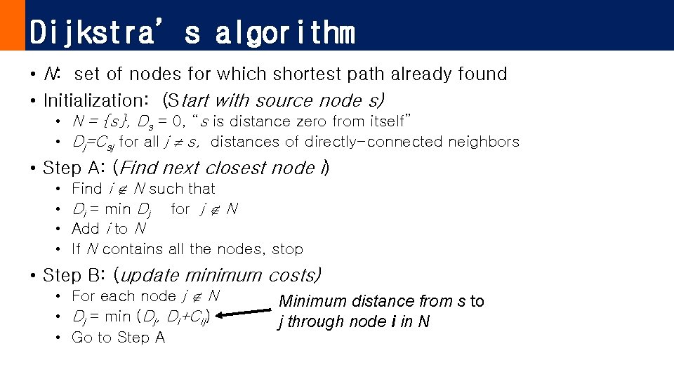 Dijkstra’s algorithm • N: set of nodes for which shortest path already found •