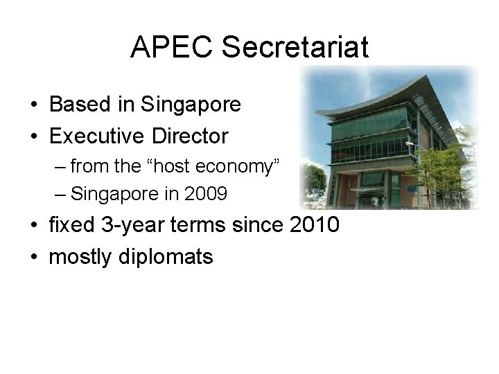 APEC Secretariat • Based in Singapore • Executive Director – from the “host economy”