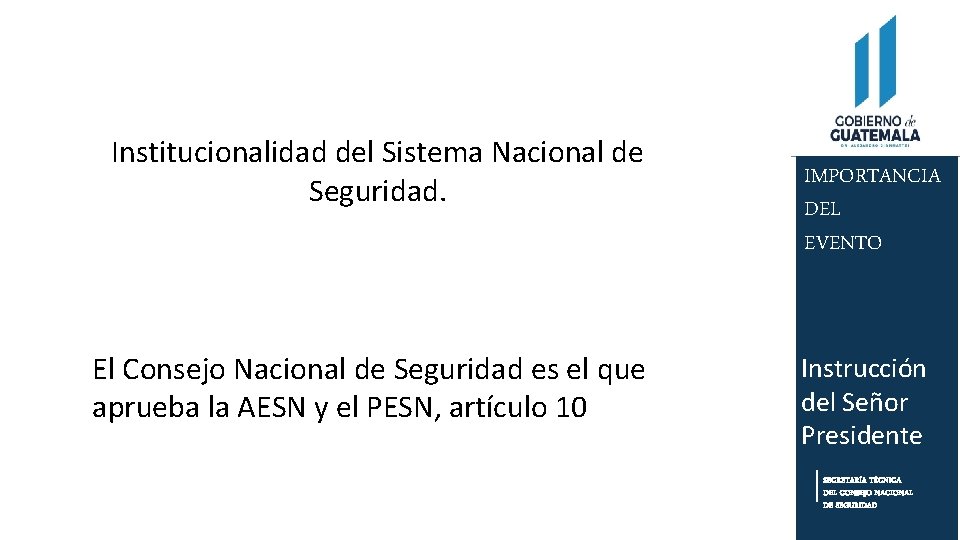 Institucionalidad del Sistema Nacional de Seguridad. El Consejo Nacional de Seguridad es el que