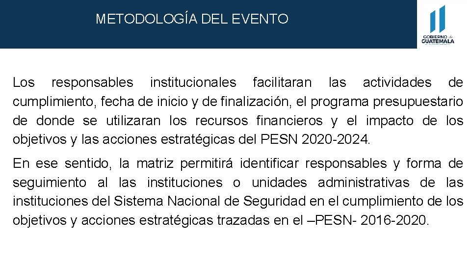 METODOLOGÍA DEL EVENTO Los responsables institucionales facilitaran las actividades de cumplimiento, fecha de inicio