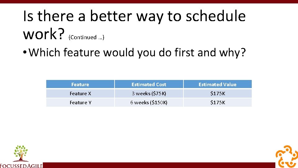Is there a better way to schedule work? (Continued …) • Which feature would