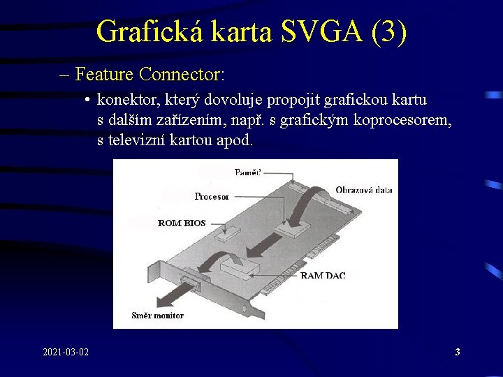 Grafická karta SVGA (3) – Feature Connector: • konektor, který dovoluje propojit grafickou kartu