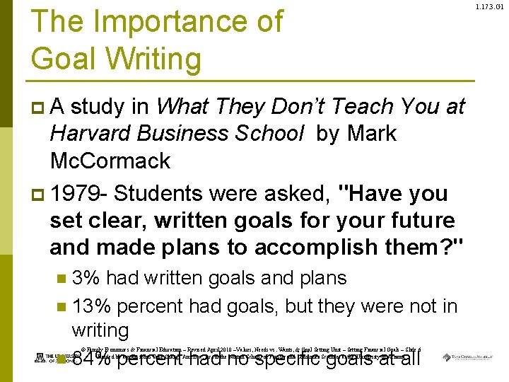 The Importance of Goal Writing p. A study in What They Don’t Teach You